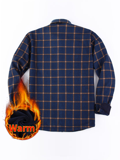Men's & Women's Warm Lightweight Collar Plaid Shirt Jacket - Single-Breasted Button Front Flannel Coat with Pockets, Machine Washable Fall Winter Outerwear for Casual Streetwear & Layering (Regular Fit)