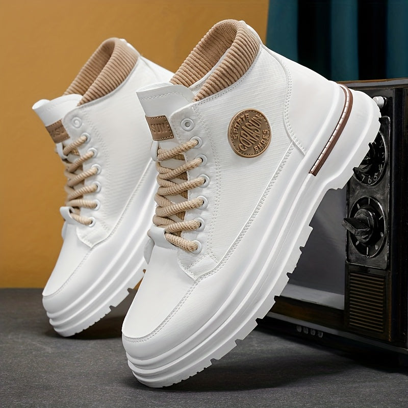 Men'S High-top Casual Sports Shoes, Durable PU Soles, Breathable Fabric Linings, Lacing, All-season Sports And Casual Style, Suitable For Hiking, Mountaineering And Outdoor Shoes