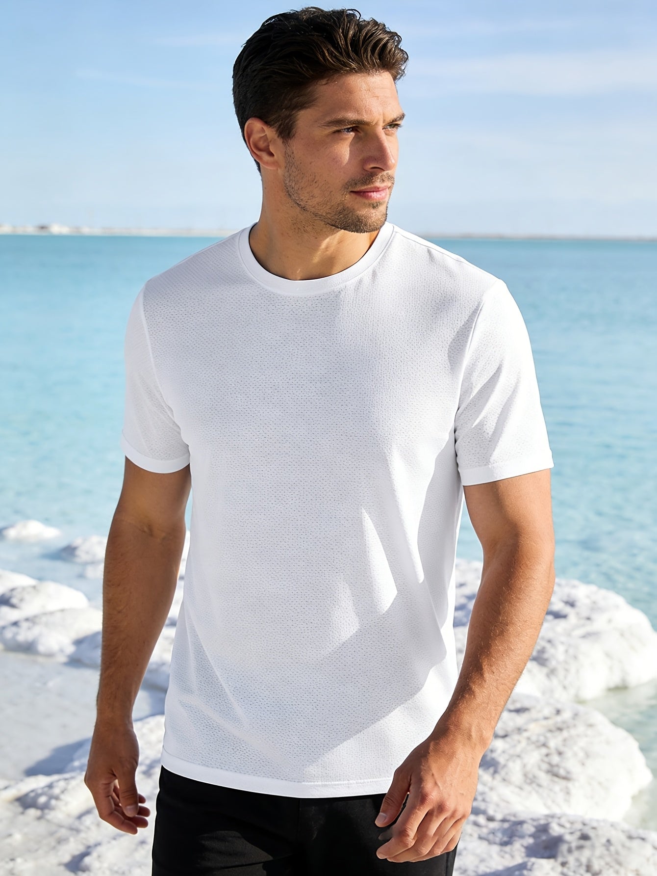 6pcs Men'S Crewneck Short Sleeve T-Shirts | Solid Color, Breathable Cooling Quick-Drying, Casual Fashion Tees, Versatile Summer Mens Clothes, Everyday Comfortable Fit, Perfect Gifts For Boyfriend, Easter Selection