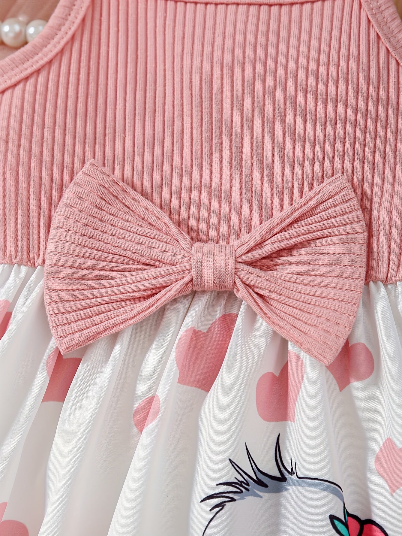 Baby's Cartoon Elephant & Heart Pattern Cami Dress Set, Lovely Bowknot Decor Sleeveless Dress & Headband, Infant & Toddler Girl's Clothing for Summer/Spring, As Gift