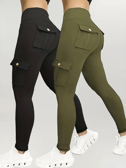 2pcs Women'S High-Waist Multi-Pocket Sports And Leisure Pants, Quick-Dry Running Yoga Trousers, Suitable for Fitness And Exercise