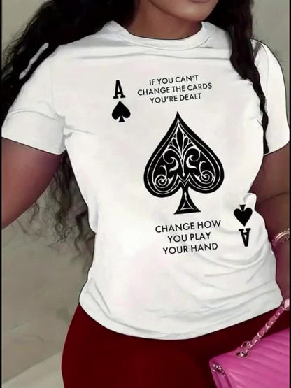 Women'S Spades A Pattern T-Shirt - Casual Short Sleeve Round Neck Top
