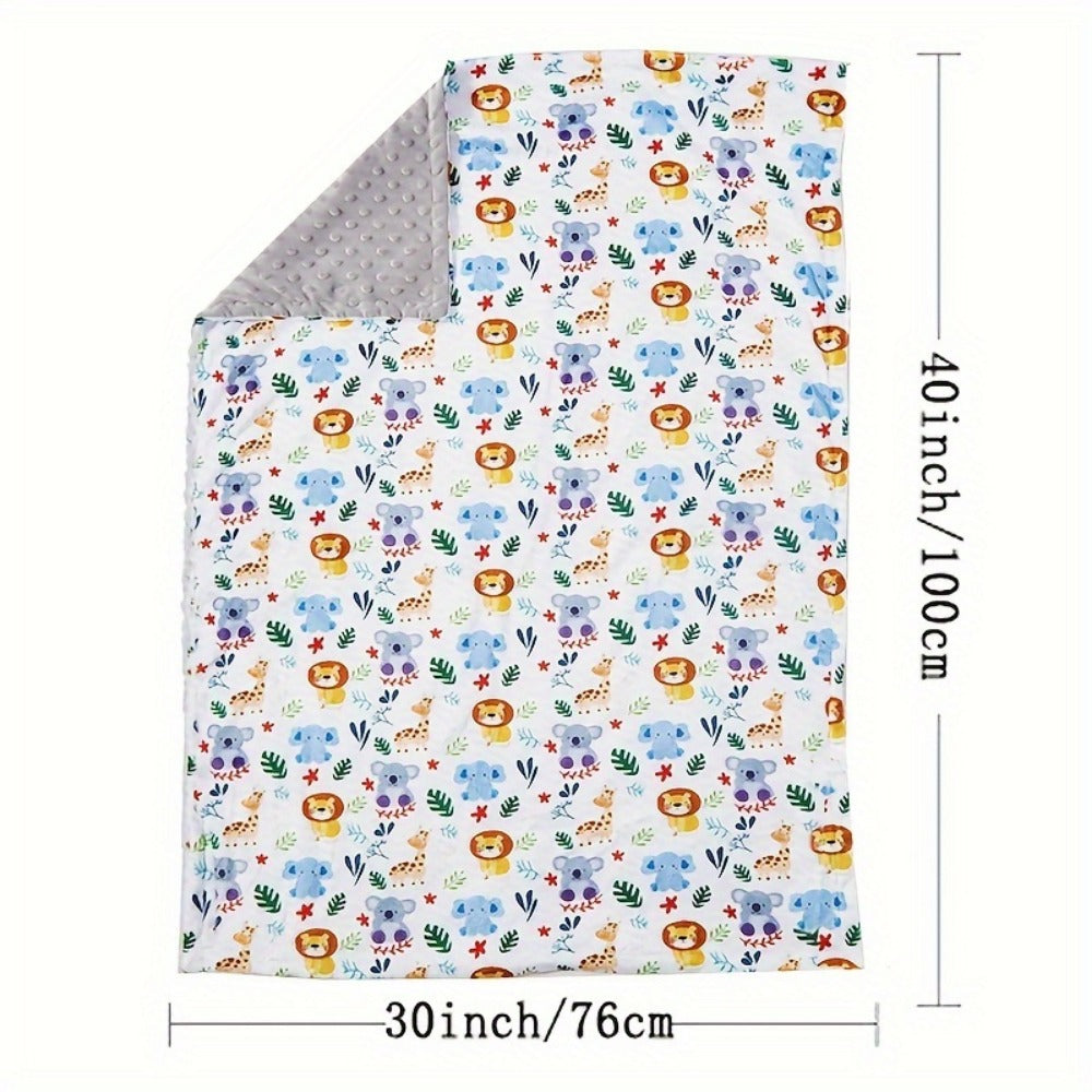 Double-Layer Minky Baby Blanket - 30 x 40 Inch Plush Animal Design