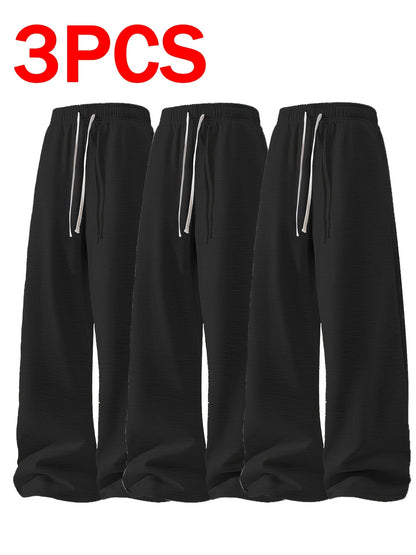 3pcs Men's Lightweight Soft Joggers - Loose Fit Straight Leg Pants Waist, Light Grey & Black/Dark Grey, All-Season Comfort Suitable for Gym, Casual Wear, Everyday Use - Straightforward Casual Style (Stock Available)