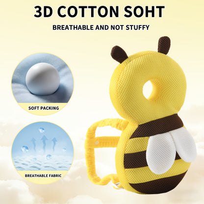 Baby Toddler Bee-Shaped Head Protection Backpack, Soft Plush Anti-Fall Cushion For Walking Practice, Adjustable Cartoon Safety Pillow, Colorful Polyester Filling, Ideal Gift For Infants