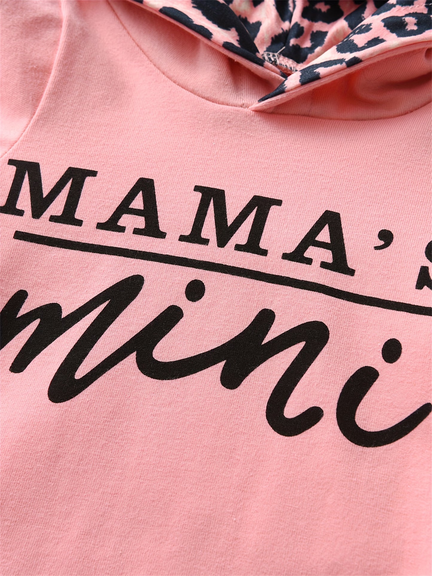 KuKitty Infant Baby Girl Clothes Set Long Sleeve "Mama's Mini" Print Pullover Sports Hooded Tops and Leopard Pants Outfits Set