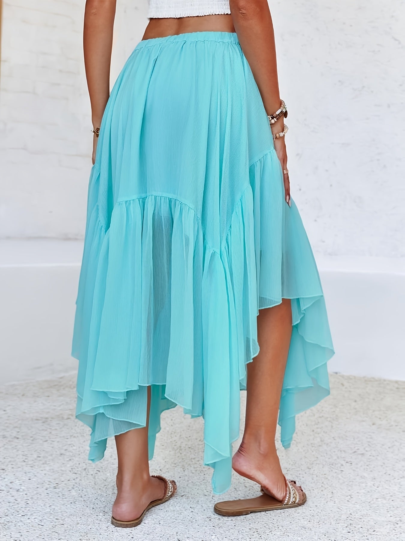 Women's Summer Boho Maxi Skirt Casual Asymmetric High-Low Hem Flowy Bohemia Long Skirt