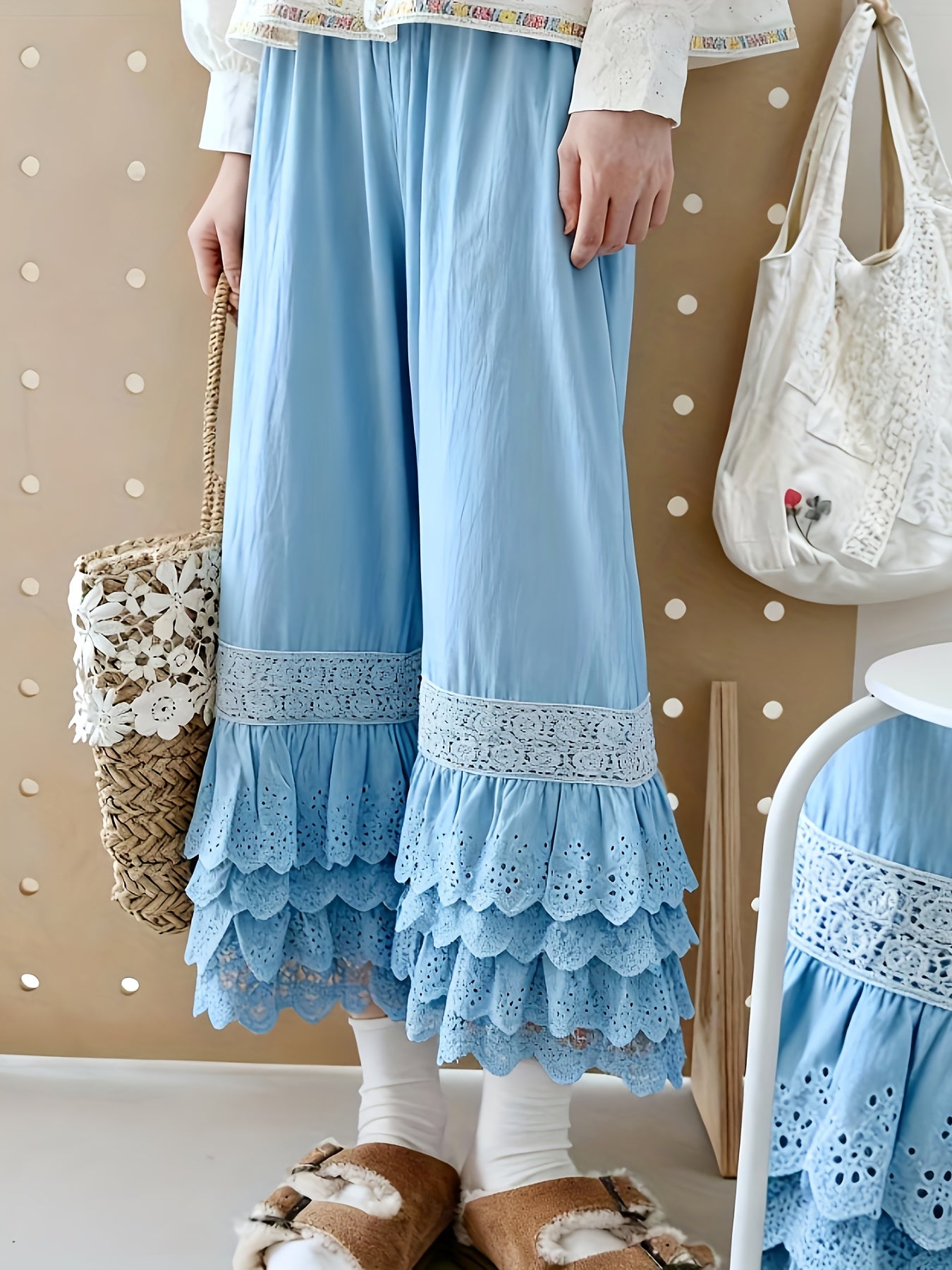 1pc Pants - Women's Large Size Spring And Summer New Sweet Four Layers Of Lace Stacking Bottoms Liner Pants Wide-legged Dress Pants, Super Suitable for Wearing As The Bottom Of The Skirt, Soft And Comfortable Pajama Pants