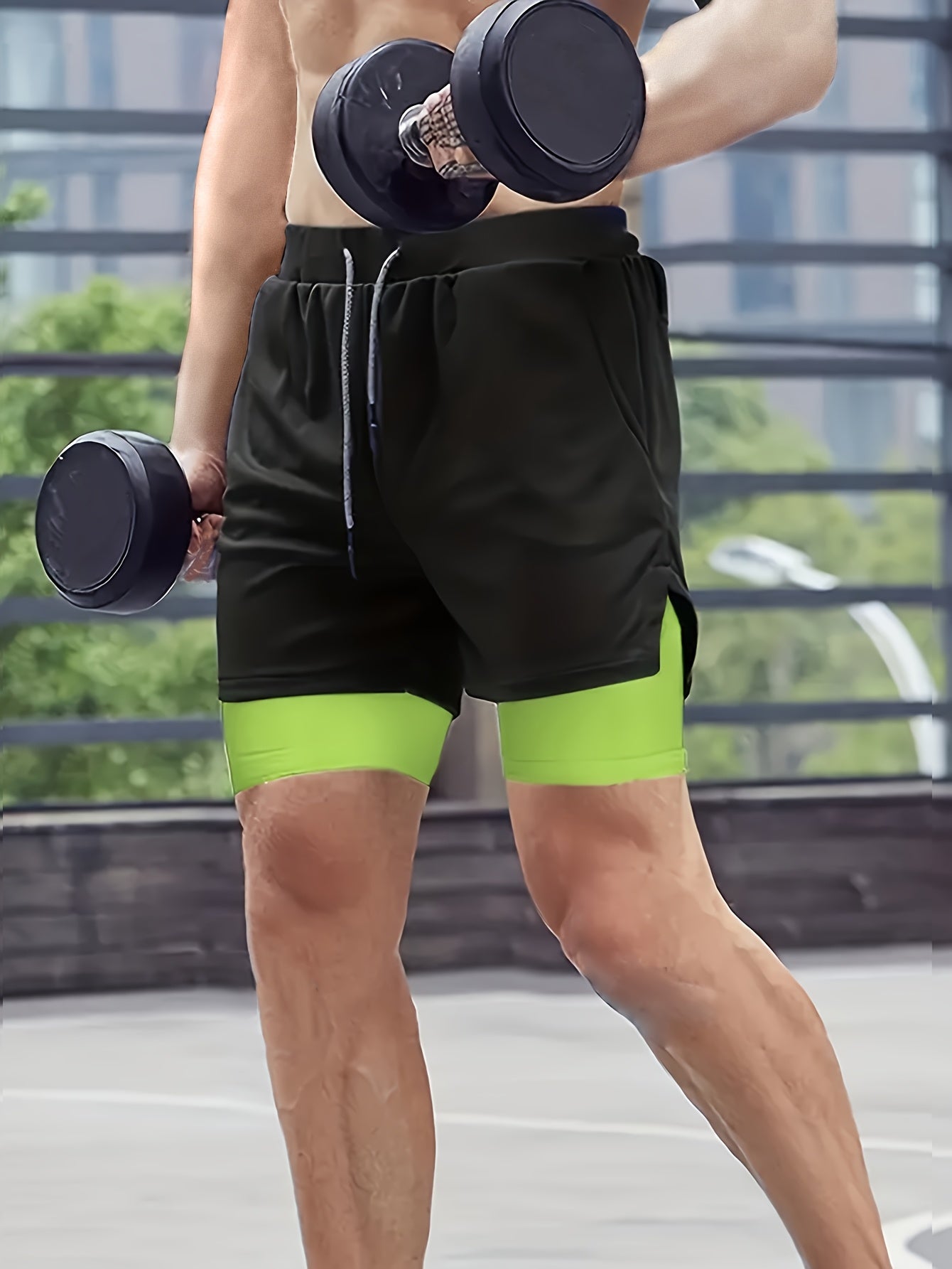 2-Piece Set Mens Running Shorts, 2-in-1 Shorts, Workout Running Shorts For Men, 7-Inch Gym Yoga Outdoor Sports Shorts