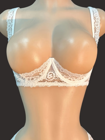 Women's White Lace Sexy Half Cup Underwire Bra with Adjustable Shoulder Straps for Comfy Lingerie