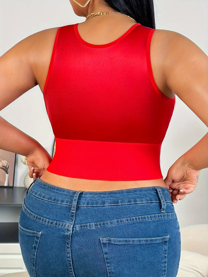 Women's Plus Size Full-Coverage Wire-Free Bra & Shaping Sleeveless Tank Top - Adjustable Zipper Closure, Lace Flower Print, Back-Tightening Shaping Design, Soft Stretch Fabric for Daily Wear & Special Occasions - Lingerie (Hand Washable, No Underwire)