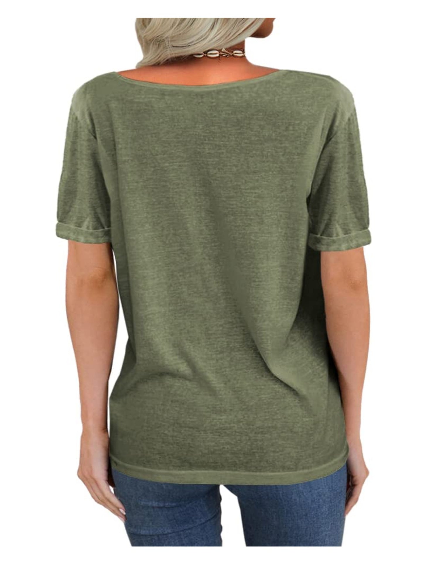Casual Loose Basic T-Shirt for Women with a Deep V-Neck And Short Sleeves