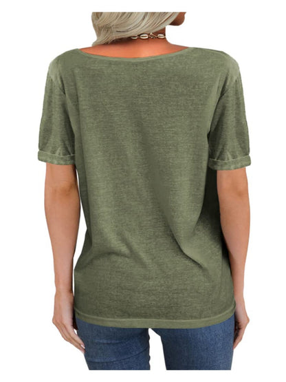 Casual Loose Basic T-Shirt for Women with a Deep V-Neck And Short Sleeves