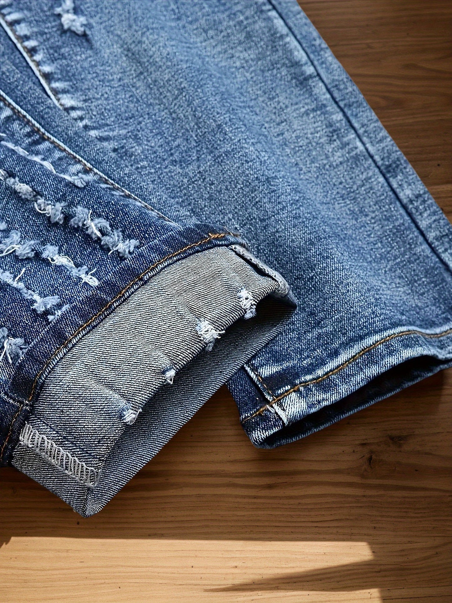 Men'S Jeans- Mid- Rise, Stretch Blend, Casual Street Style, Ripped Details, Comfortable And Versatile, Suitable Casual Outfits, Fashionable Long Pantsslim Fit Jeansdurable Fabric