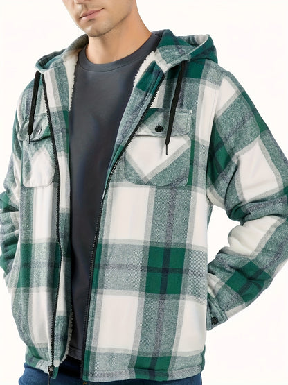 Men'S Zip-Up Hoodies with a Sherpa And Flannel Plaid Design