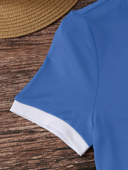 Short-Sleeved T-Shirt with Contrast Trim, a Casual Crew Neck Top Suitable for Spring And Summer, Designed for Women