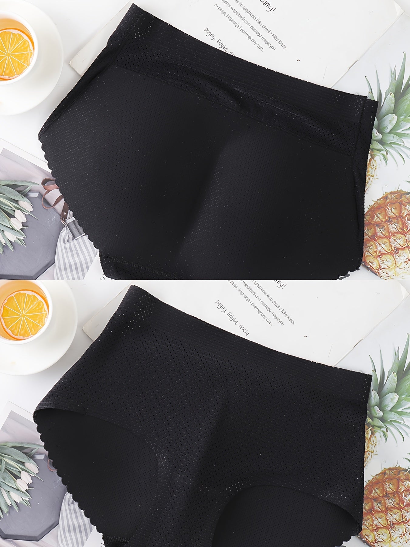 2pcs Solid Fake Butt Padded Seamless Shaping Panties with Scallop Trim, Comfy & Breathable Butt Lifting Panties, Women's Underwear & Shapewear