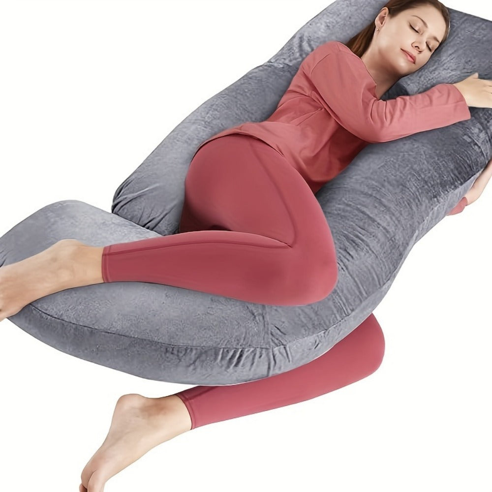 62-Inch J-Shaped Pregnancy Pillow - Velvet-Look Full-Body Design