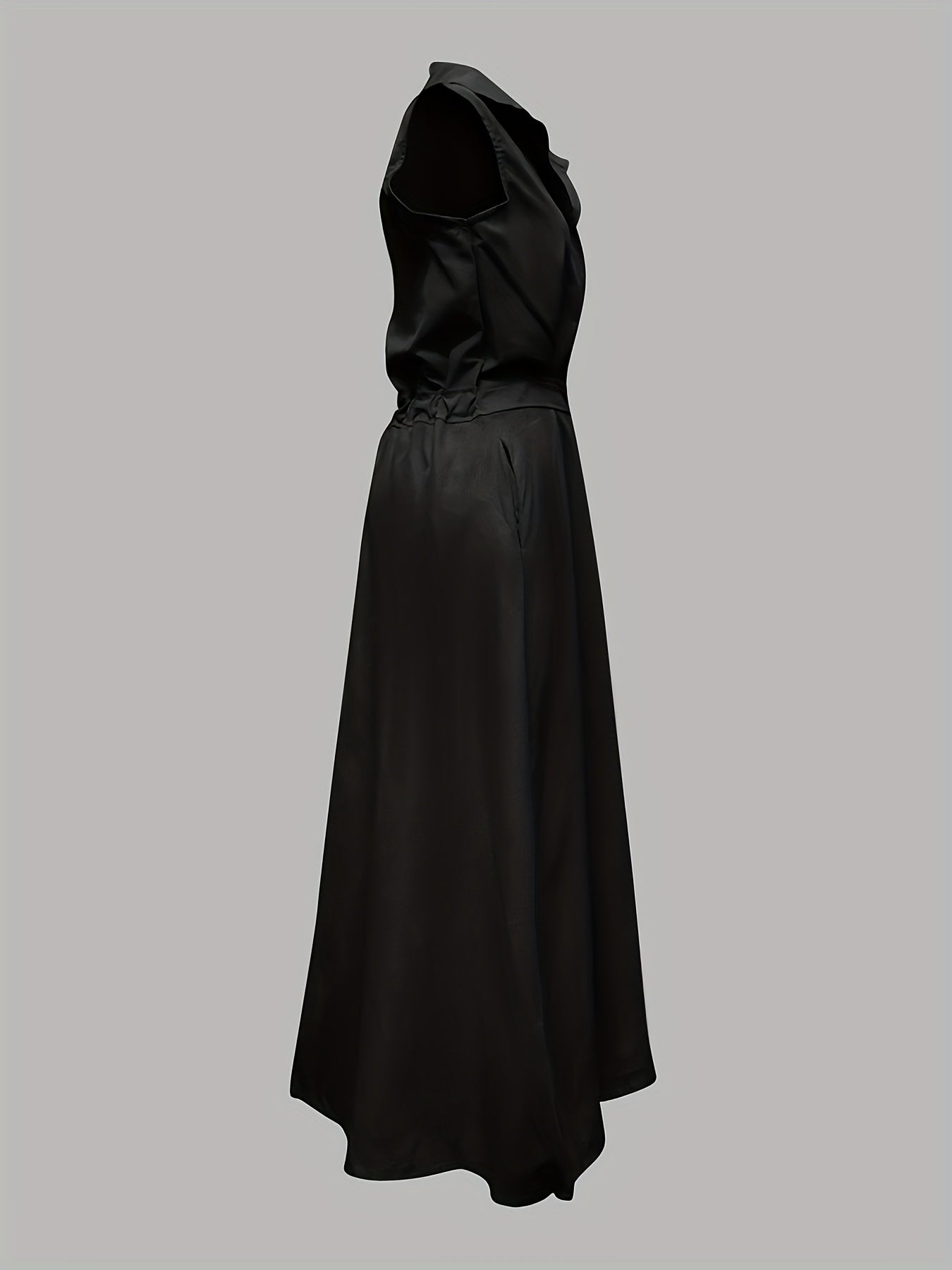 Sleeveless Solid Color Lapel Long Dresses Midi Dresses