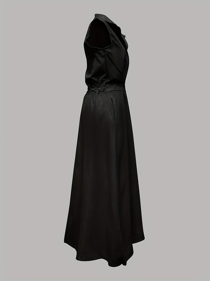 Sleeveless Solid Color Lapel Long Dresses Midi Dresses