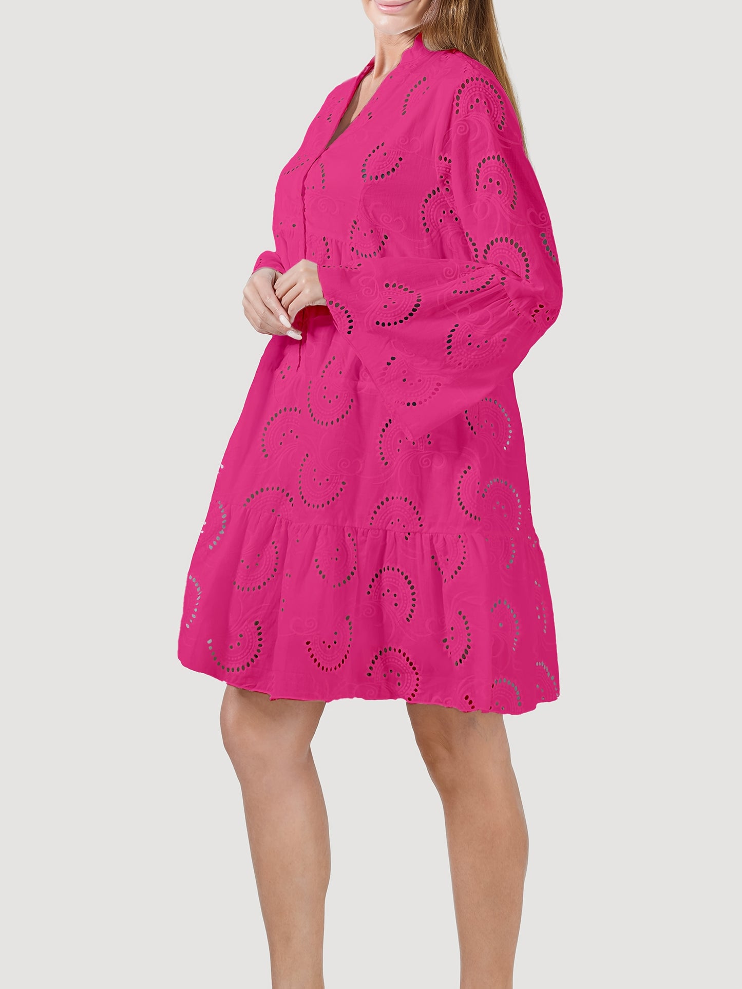 Elegant Mint Green V-Neck Shirt Dress with Bell Sleeves and Lace Cut-Out Detail - Chic Long Casual Dress for Women, Ideal for Home Gatherings and Parties, Casual Party Dress|Bell Sleeve Dress|Machine Washable Dress, Cute Dresses
