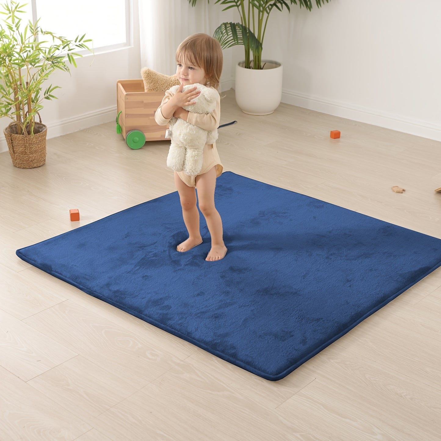 Thickened Japanese Tatami Mat, Comfortable Coral Velvet Baby Playmat for Floor, 1.2"(2.8Cm) Thick Foam Crawling Rug for Kids, Nursery, 50"X50" Playpen Mat, Yoga Mat for Living Room, Easy Care with Non-Slip Cushioned