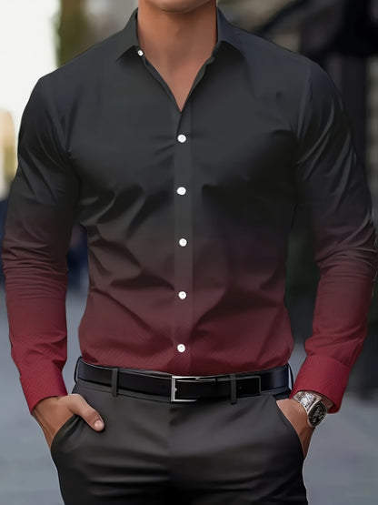 Men's Geometric Print Plus Size Long Sleeve Dress Shirt - Easy Care