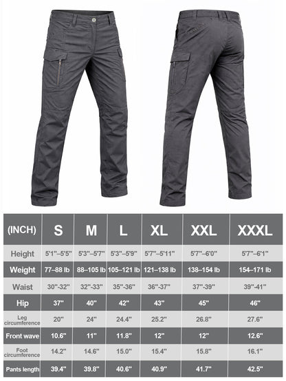 Men's Ripstop Work Pants, Durable Stretch Trail Trousers with Lightweight Breathable Comfort, Quick Dry Training Cargo Pants, Wear-Resistant Construction and Functional Multi-Pocket Design for Outdoor Travel, Camping and Trekking, Grey