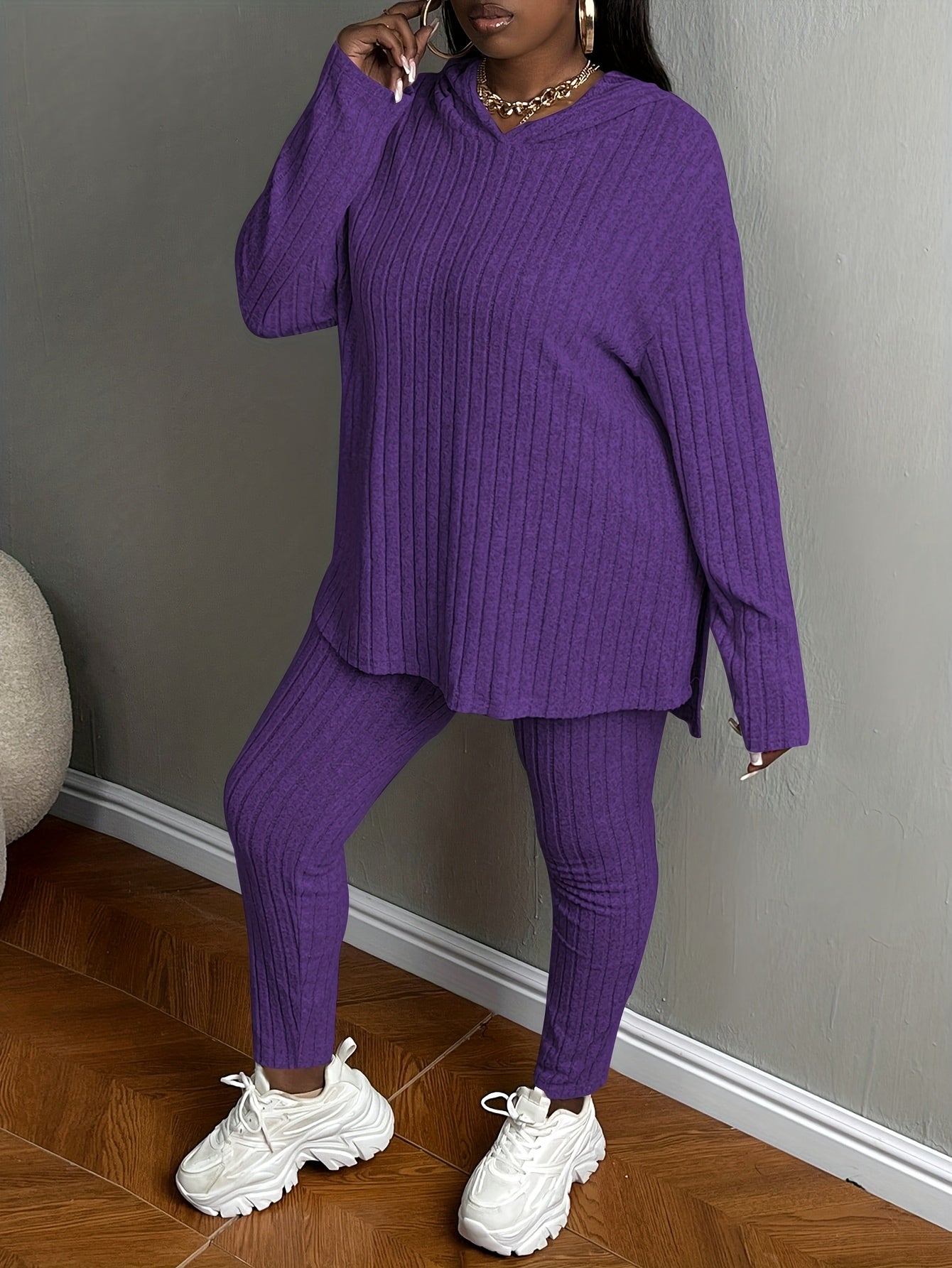 Plus Size, Women's Plus Size 2pcs Outfits Sweatsuits Sets Long Sleeve Hoodies Lounge Sets