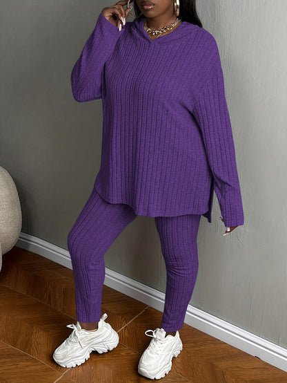 Plus Size, Women's Plus Size 2pcs Outfits Sweatsuits Sets Long Sleeve Hoodies Lounge Sets