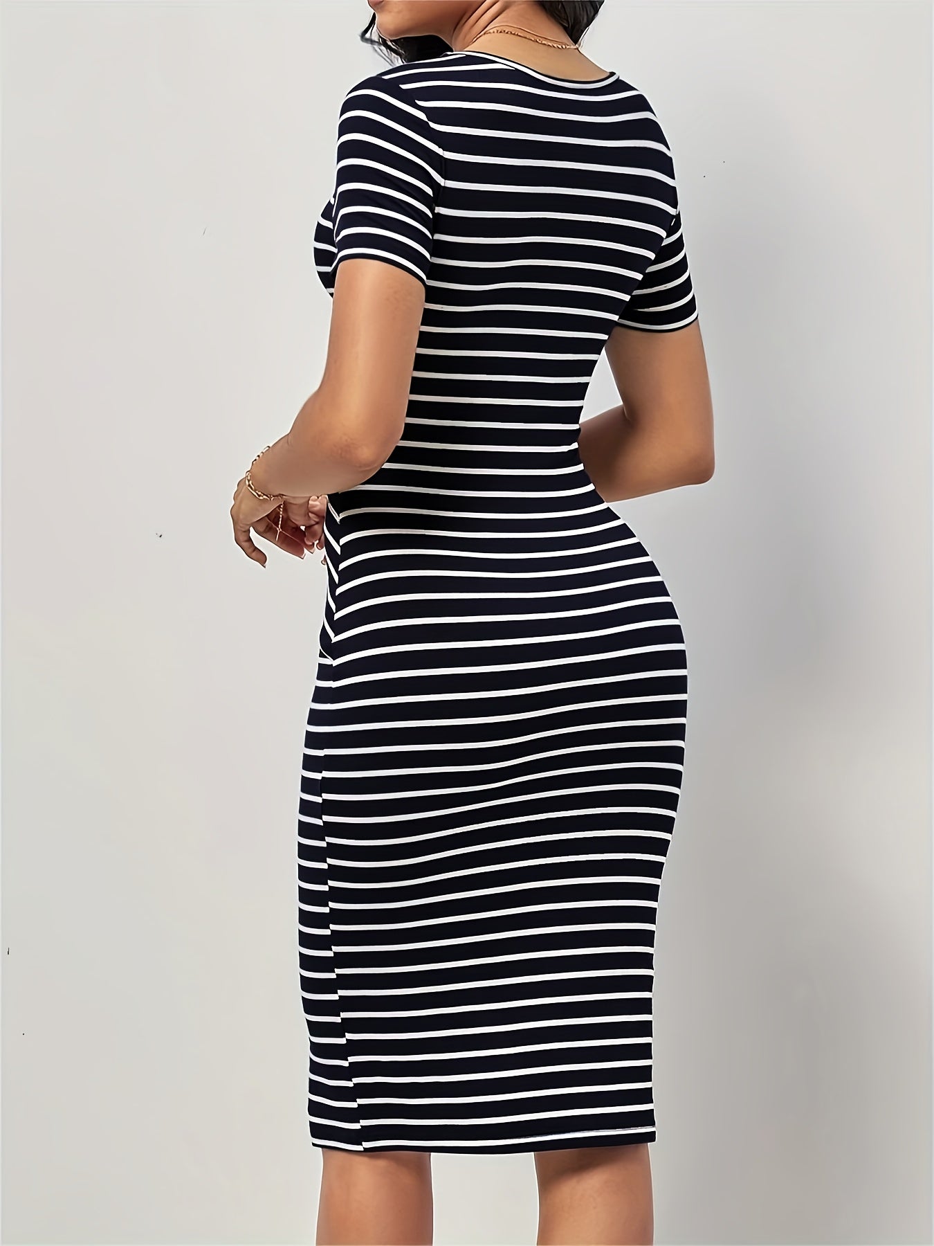 Elegant Directional + Striped Print Slim Fit Dress
