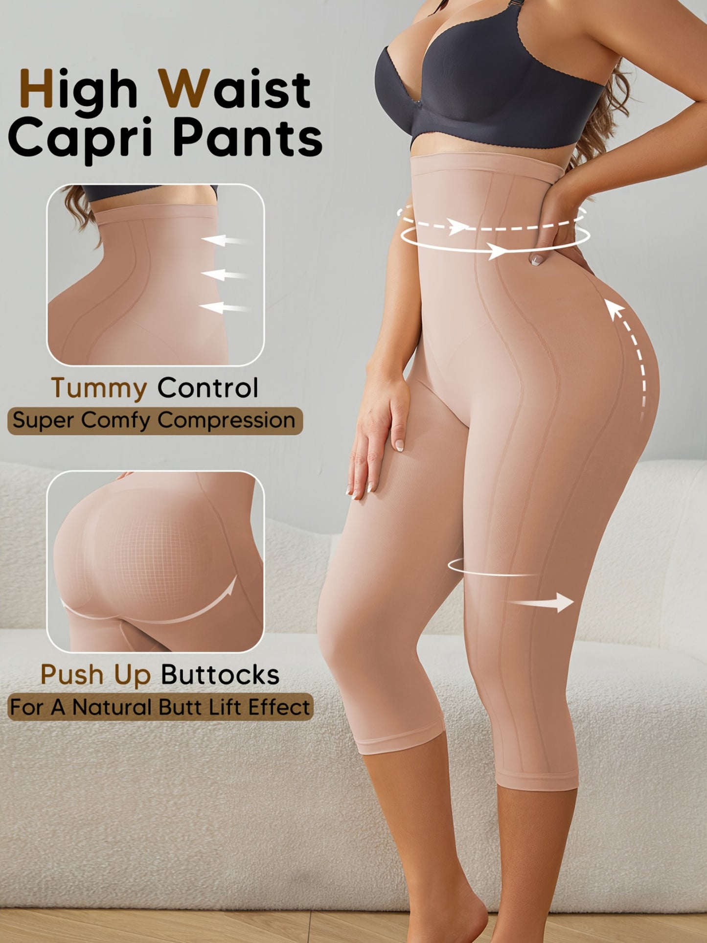 Solid High-Waisted Shaping Shorts Featuring an Anti-Slip Strip, Designed for Tummy Control And Butt Lifting. These Comfortable And Highly Elastic Shapewear Pieces Are Excellent for Abdominal And Hip Lifting
