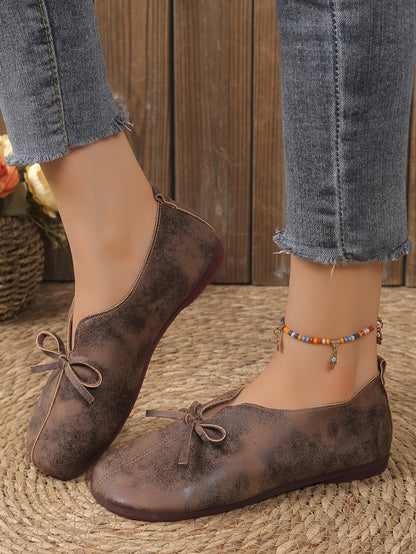 Ladies' Casual Bow Flat Sole Single Shoe with Round Toe, Comfortable And Non Slip, Lightweight Single Shoe Suitable for Work, Leisure And Vacation