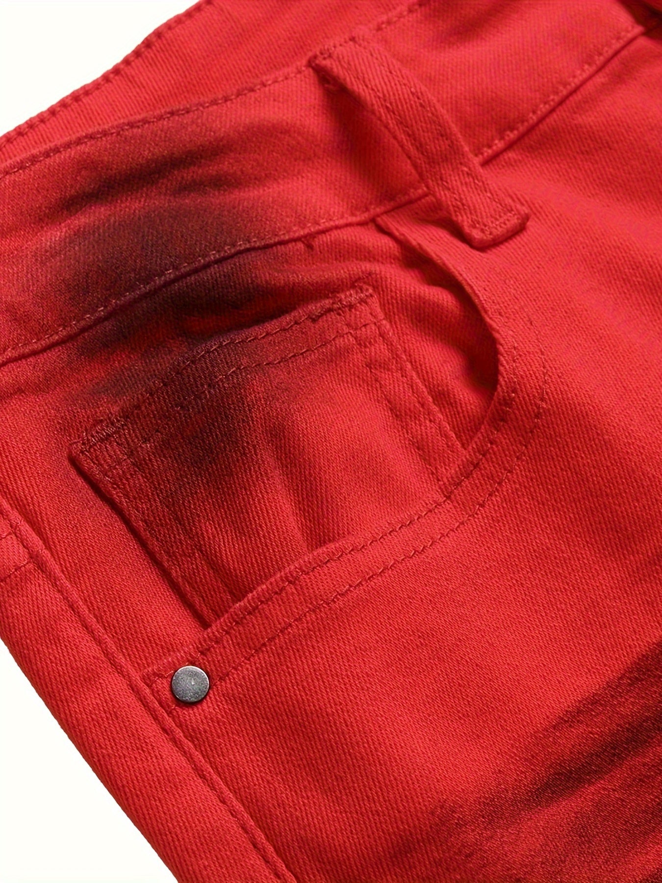 Men's printed slim-fit red stretch casual jeans