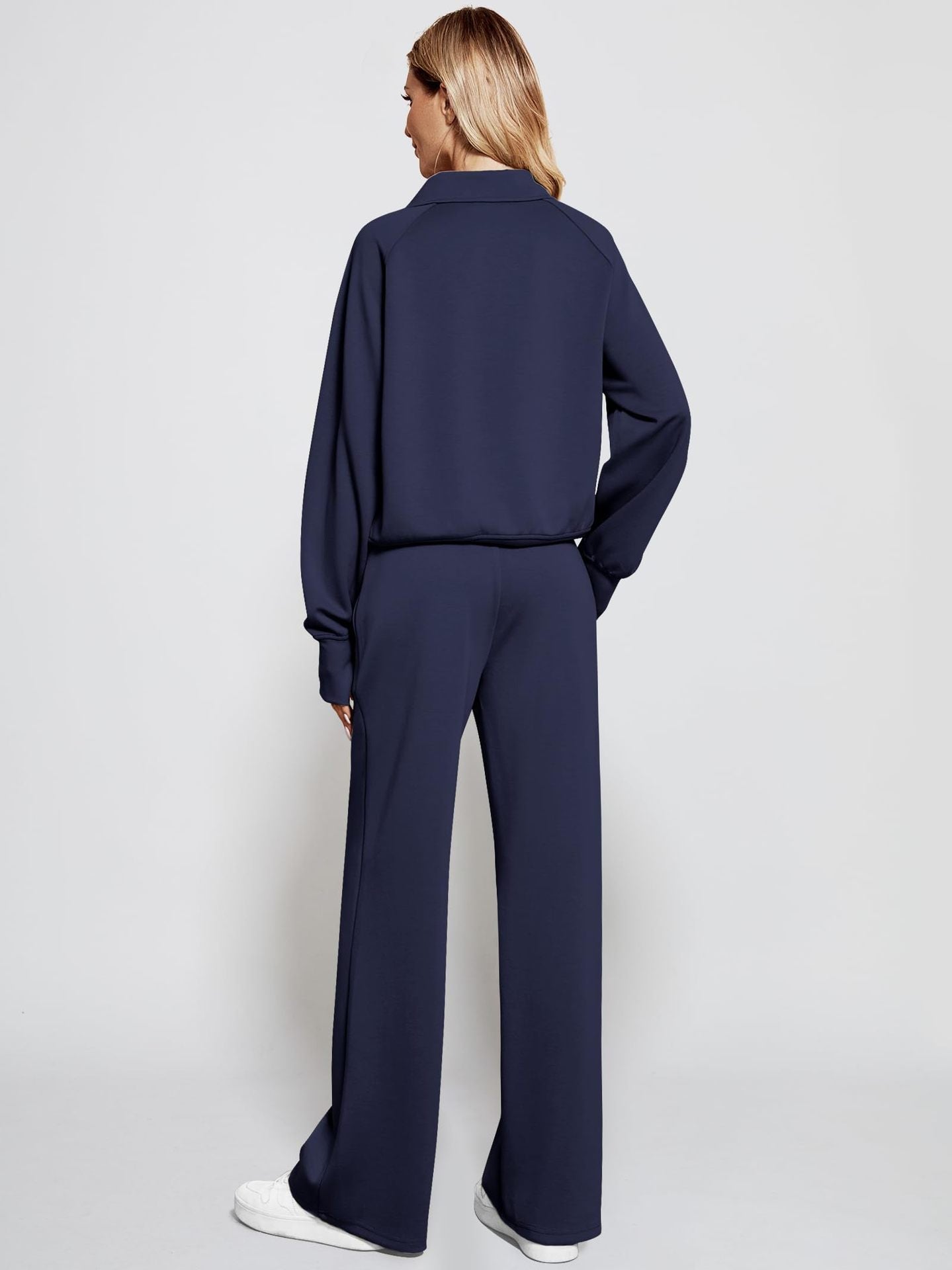2Pcss Outfits for Women, Oversized Half-Zip Sweatshirt And Wide Leg Sweatpants Set, 2026 Spring Casual Lounge Tracksuit Women'S Trendy 2Pcss Matching Set, Oversized Quarter-Zip Pullover And Loose Wide Leg Trousers, Chic Spring Sporty Outfits