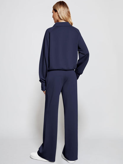 2Pcss Outfits for Women, Oversized Half-Zip Sweatshirt And Wide Leg Sweatpants Set, 2026 Spring Casual Lounge Tracksuit Women'S Trendy 2Pcss Matching Set, Oversized Quarter-Zip Pullover And Loose Wide Leg Trousers, Chic Spring Sporty Outfits
