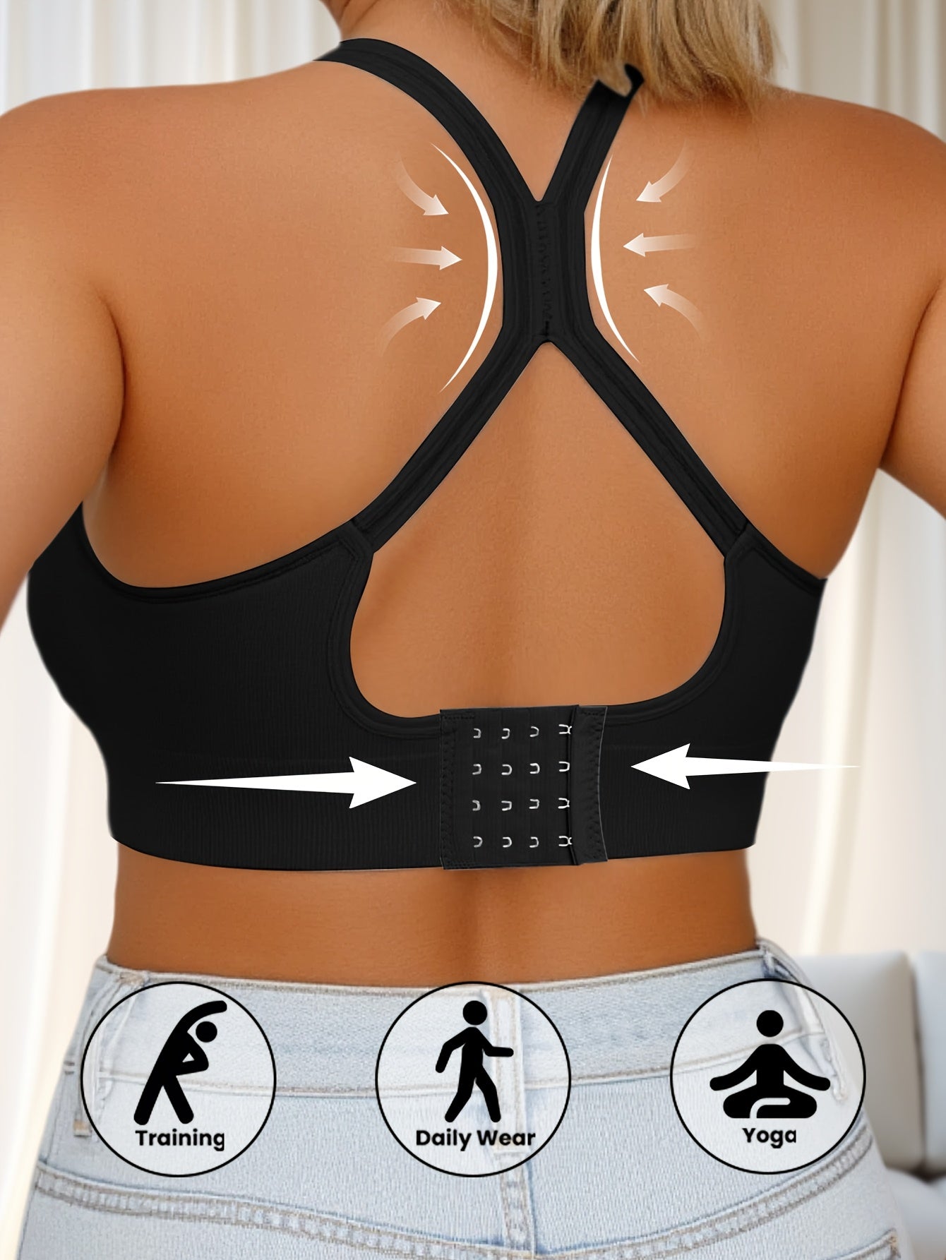 Set of Five Plus-Size Push-Up Bras Featuring a Seamless Design, Shock-Absorbing Tank Top, And a Cross-Back Style. They Are Breathable And Comfortable, Ideal for, And Workouts. The Round Neckline Offers Strong, Enduring Support
