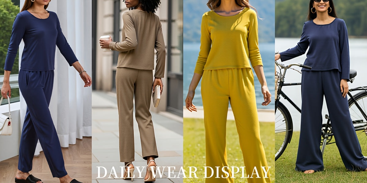 6pcs/3 Sets Fashionable Casual Long Sleeved Spring And Autumn Women'S Set, Solid Color Long Sleeved Top+solid Color Long Pants Set, Suitable For Daily Wear And Vacation In Spring And Autumn