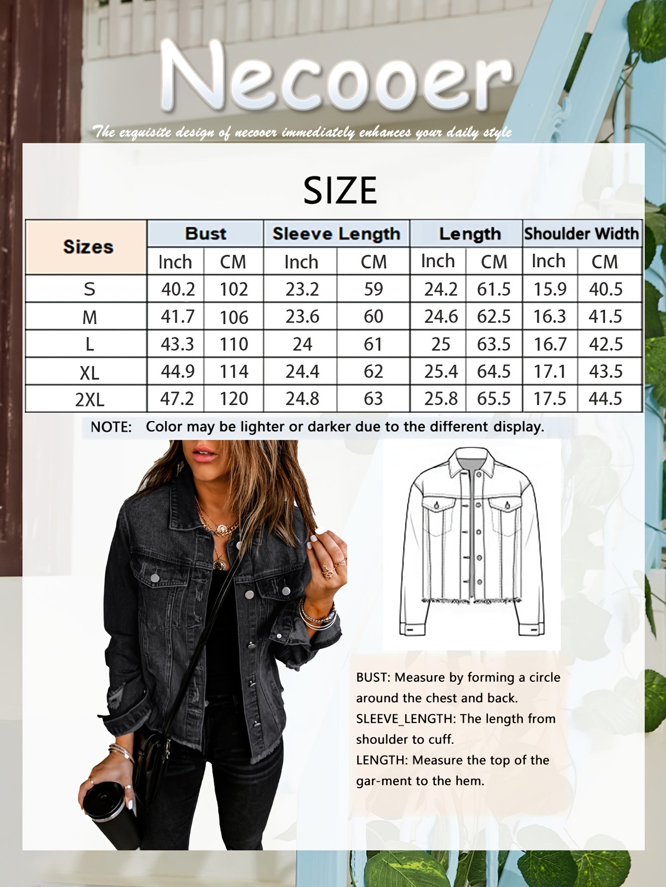 Women's Ripped Washed Button-Up Denim Jacket Coat with Pockets, Casual Classic Distressed Denim Outerwear TZ001