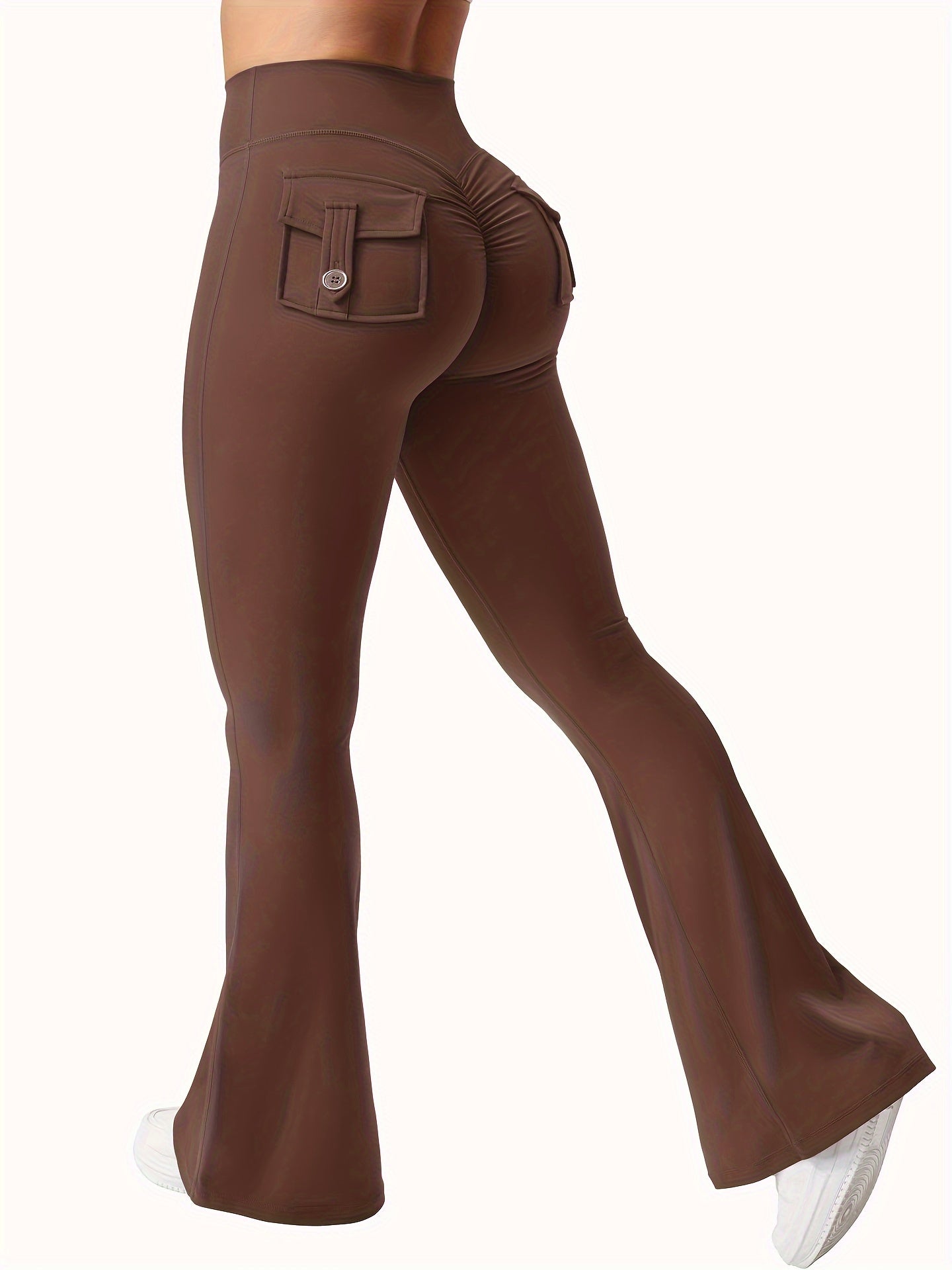 Christmas Apparel, Halloween 3pcs Set in Black, Gray, and Green: Fashionable Workwear-Style Flared Pants, Women's Casual Flared Pants, High-Waist Pocket Joggers, Workwear-Style Peach Butt Pants, Quick-Dry Sports Tummy Control Butt-Lifting Flared