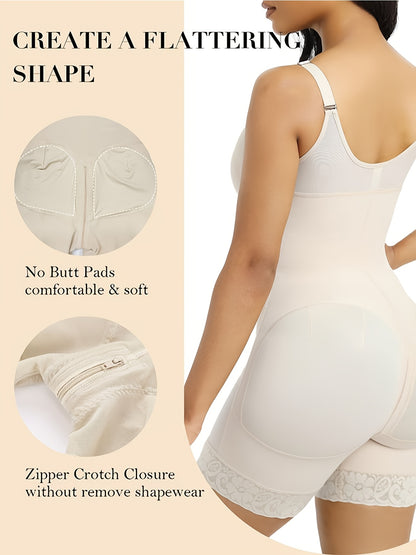 Women's Shapewear Tummy Control and Butt-Lifting Body Shaping Pants with Zippered Gusset and Detachable Shoulder Straps, the Top Choice for Summer Outfits, Waist and Abdomen Shaping Belt