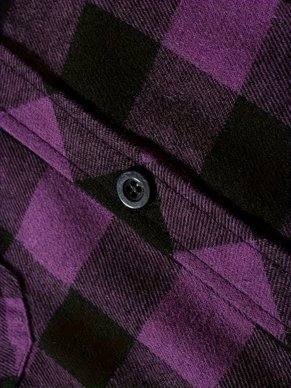 3pcs Set Men'S Hooded Plaid Long-Sleeve Shirt with Buttons, Suitable for Casual Home Wear in Spring And Autumn