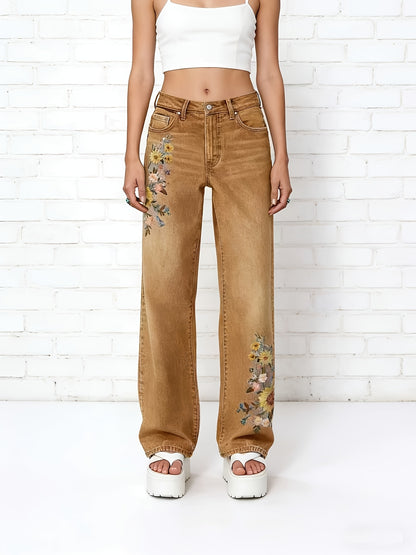 Women's High-Waisted Light Wash Jeans - Stretch Straight Pants with Beltless, Machine-Washable Casual Wear Suitable for Seasons