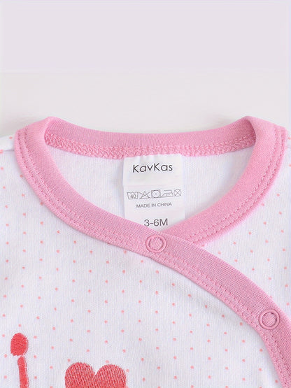 3pcs Baby Girl Cute Pink 1pc Jumpsuit Soft Long Sleeve Footed Romper Cartoon Bunny Rabbit Floral Print Newborn Girls' Overall Bodysuits Outfit Clothes for Infant Girl 0-12 Months, Perfect for Outdoor