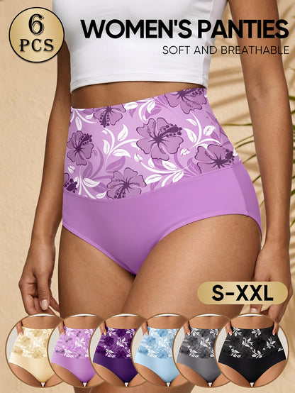 6pcs Women'S Underwear Nylon Tummy Control Soft And Breathable Comfortable Floral Pattern Daily Commuting And Leisure Activities 26Ss