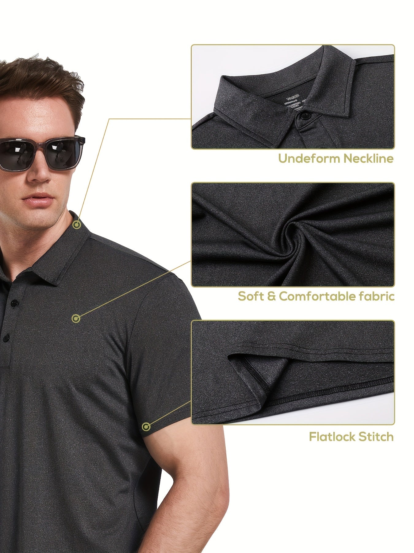 5pcs Polo Shirts for Men Performance Short Sleeve Golf Shirt Moisture Wicking Athletic Casual Collared T-Shirt