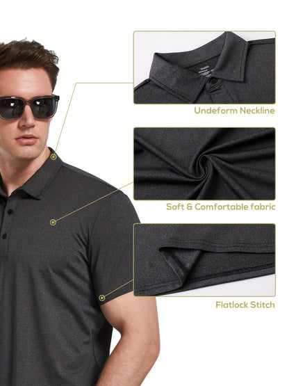 5pcs Polo Shirts for Men Performance Short Sleeve Golf Shirt Moisture Wicking Athletic Casual Collared T-Shirt