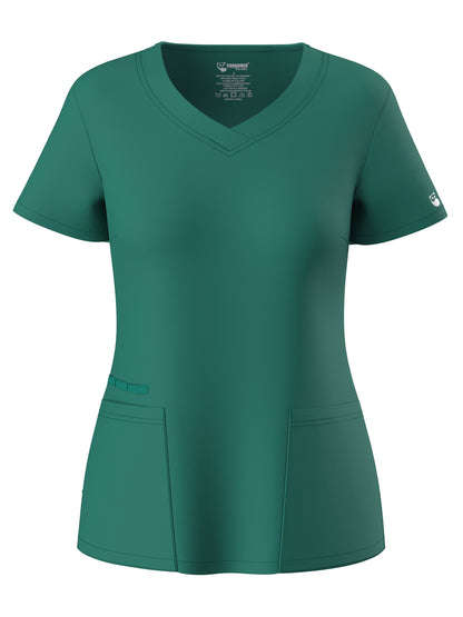 Women's Solid Two-piece Set - Elegant Short Sleeve V Neck Scrub Top & Drawstring Pants Outfits, Clothing