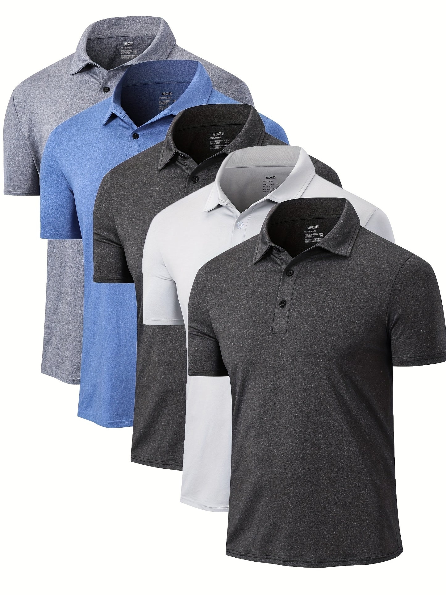 5pcs Polo Shirts for Men Performance Short Sleeve Golf Shirt Moisture Wicking Athletic Casual Collared T-Shirt