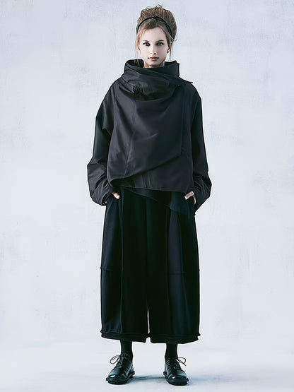 2024 Autumn/Winter New Women's Fashion Solid Color Stand Up Collar Long Sleeve Asymmetric Loose Casual Jacket Coat